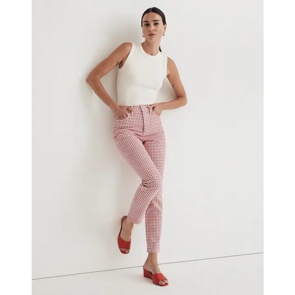 Madewell Denim - Madewell The Perfect Vintage Jean in Rosy Hibiscus Gingham Check Preppy Picnic